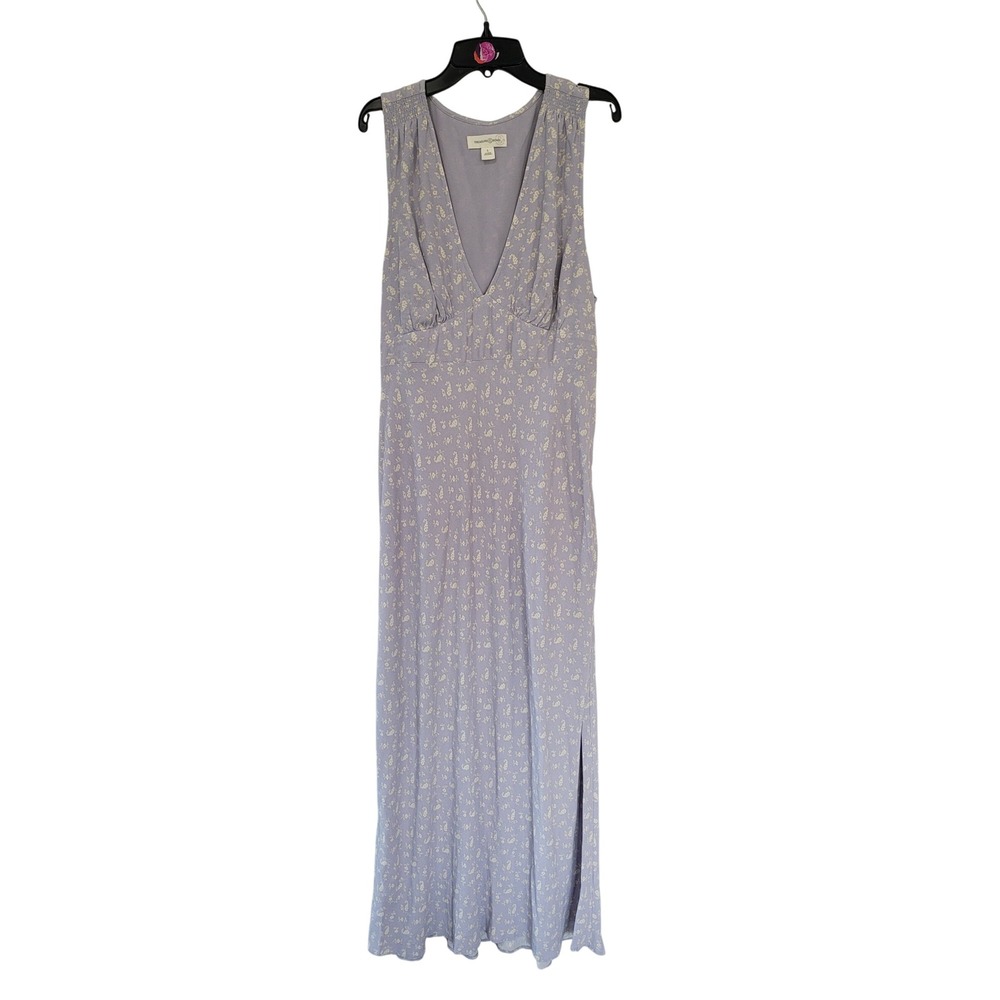 Treasure & Bond Floral Print Maxi Dress Lavender‎ Sleeveless V Neck Tie L #21